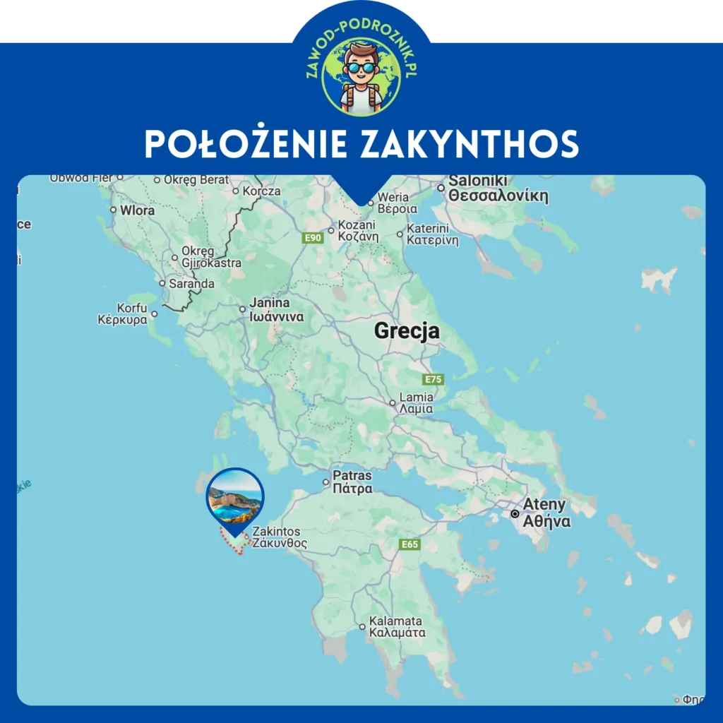 Zakynthos zaznaczone na satelitarnej mapie Google